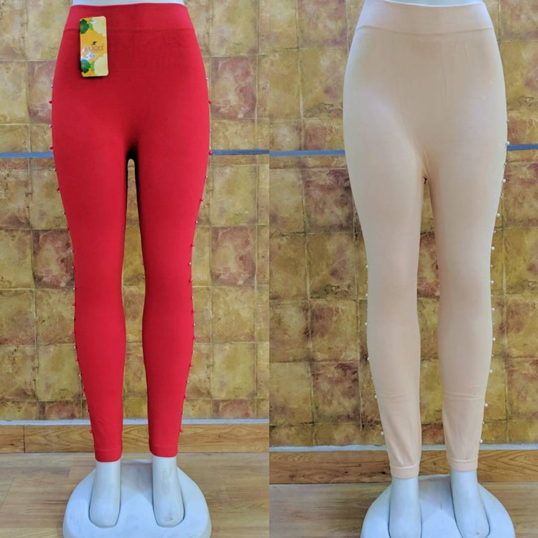 Stylish Imported Stretchable Lycra Solid Side Pearl Leggings For Women ( Pack of 2 )